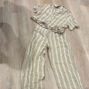 Stars Above Beige Striped Wide Leg Jumpsuit